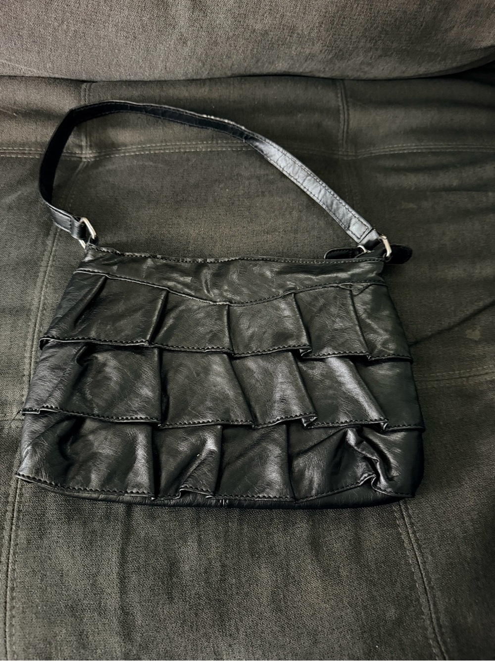 Candie's Black Ruffle Shoulder Bag